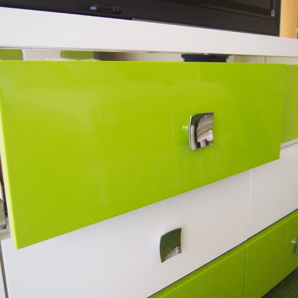 green-striped dresser